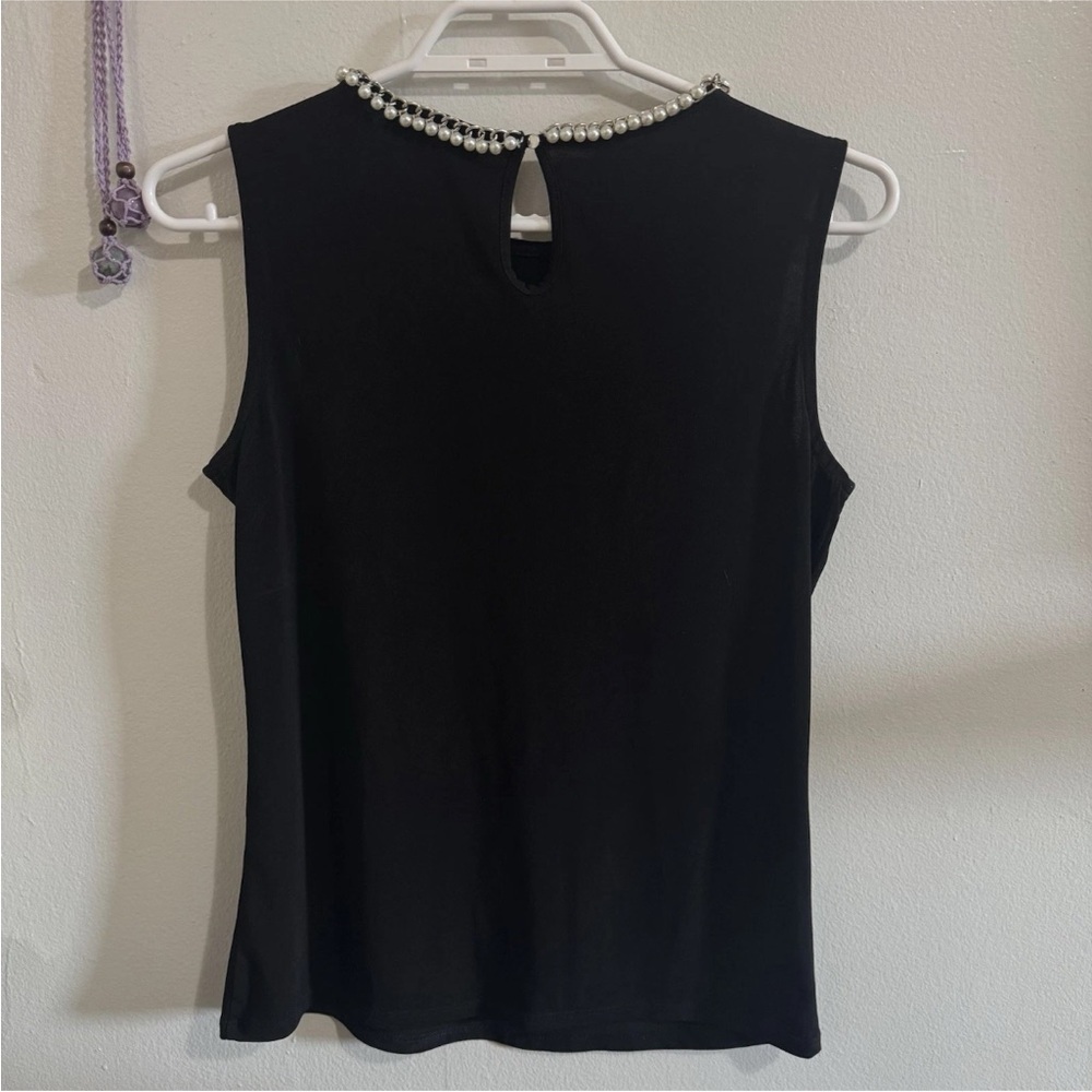 Feminine Halter Peal Beaded Neckline Tank Top Classic Black Flowy XS Minimalist - Picture 6 of 7